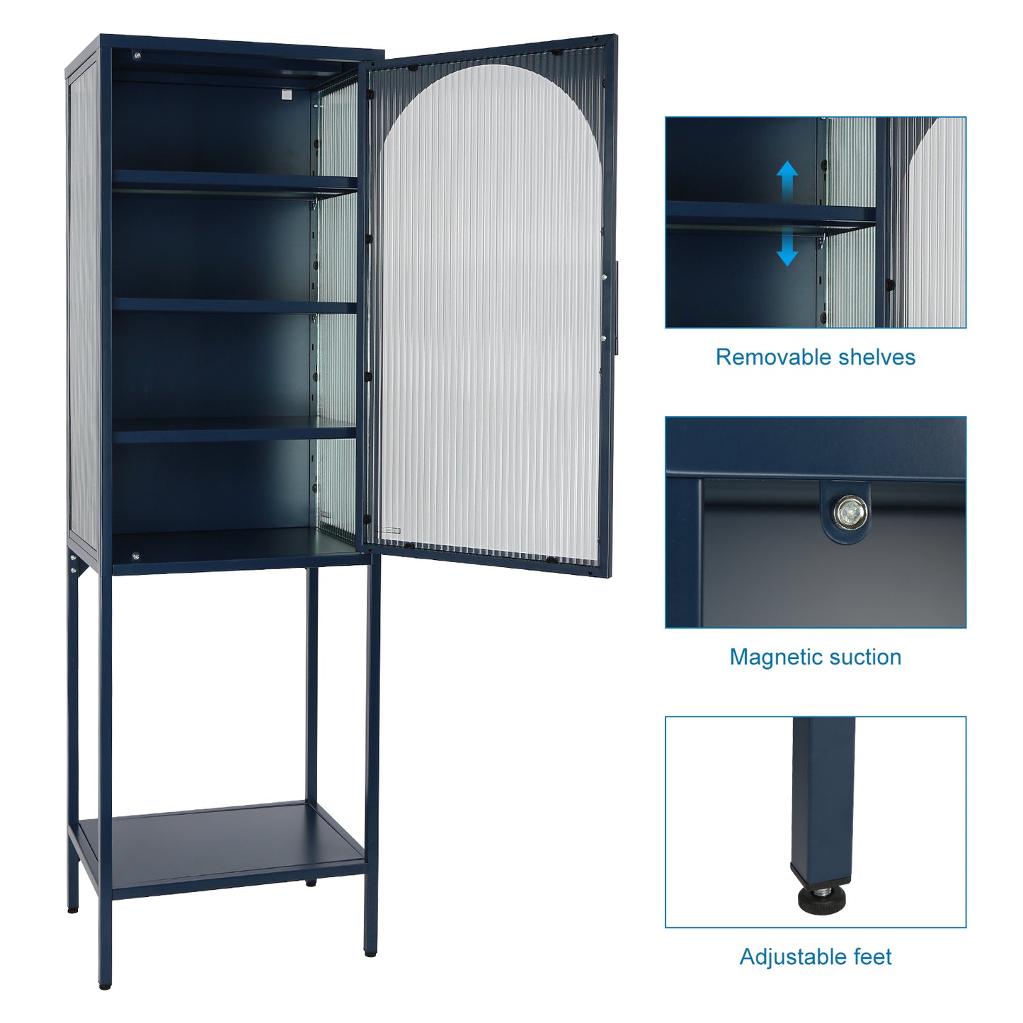 Arched Tempered Glass High Cabinet - Blue