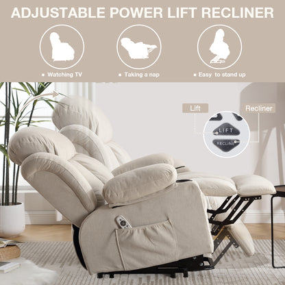 Vanbow II Power Lift Recliner Chair with Heat and Massage with USB - Beige