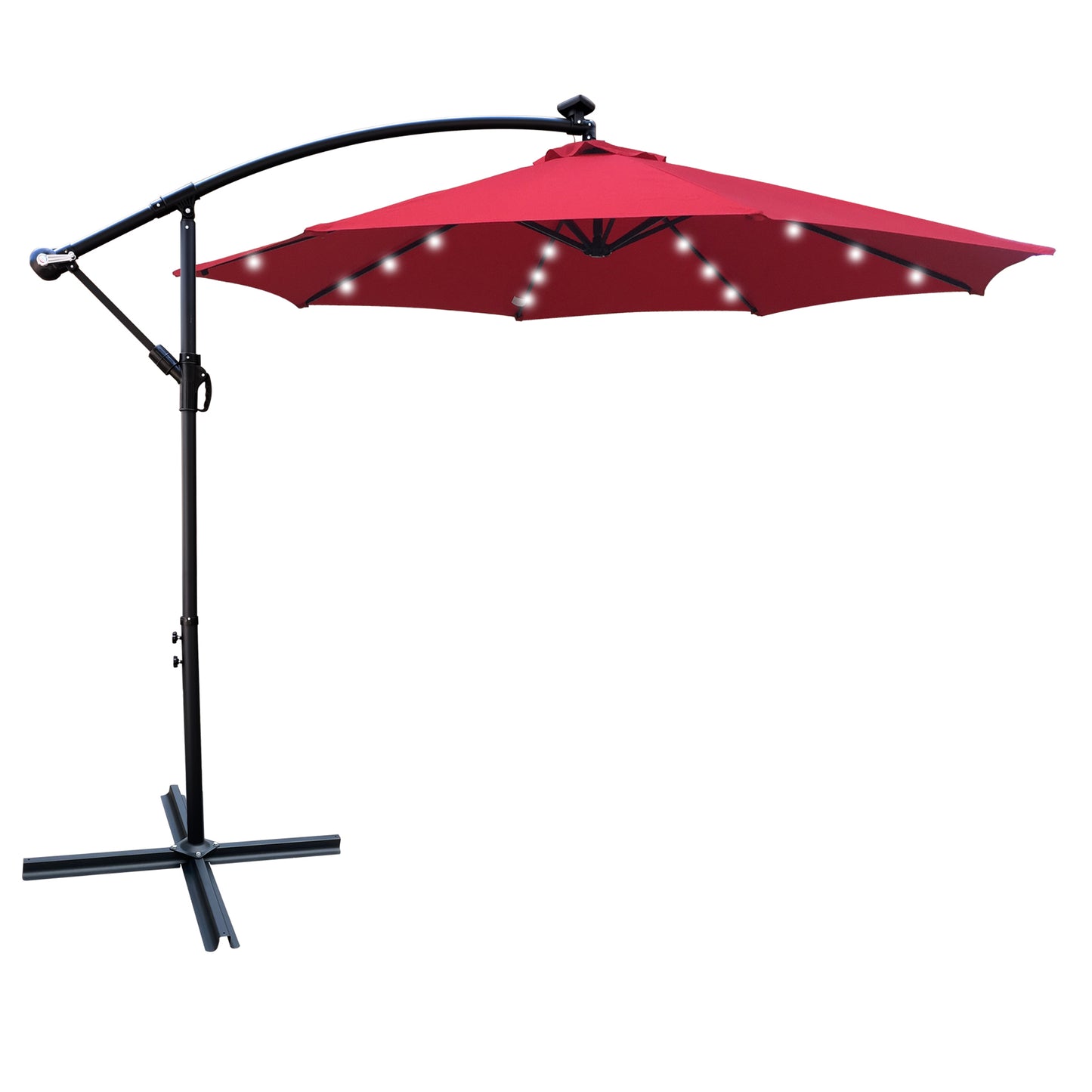 Alexa 10 ft Outdoor Umbrella Solar LED with Cross Base - Red