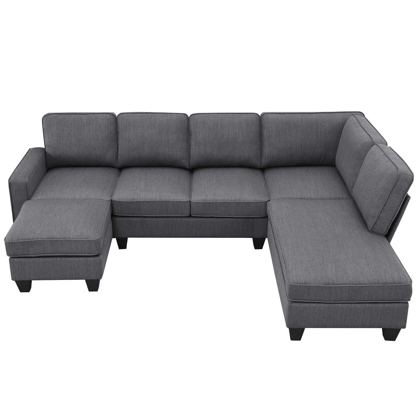 Vortex 7-seat Linen Fabric L-shaped Sectional Sofa - Gray