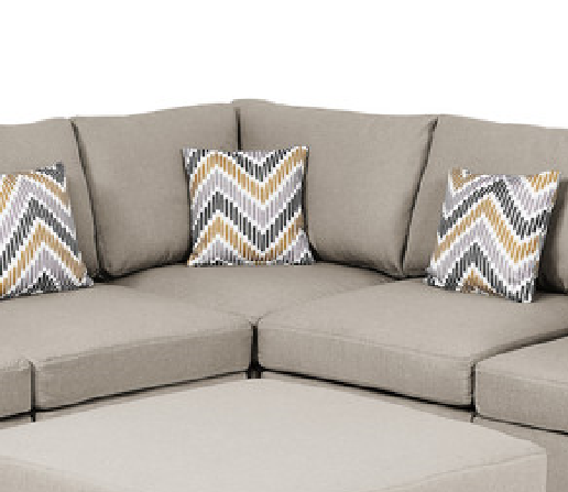 Amira Fabric Reversible Sectional Sofa with Ottoman and Pillows - Beige