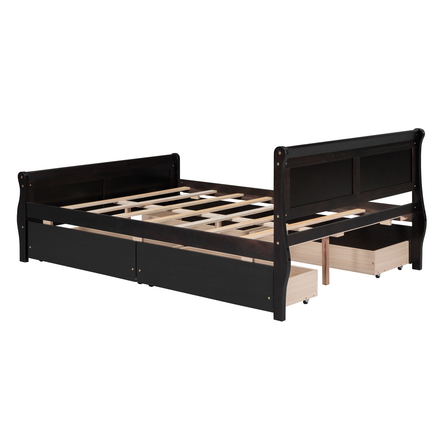 Meg Full Size Wood Platform Bed with 4 Drawers - Espresso