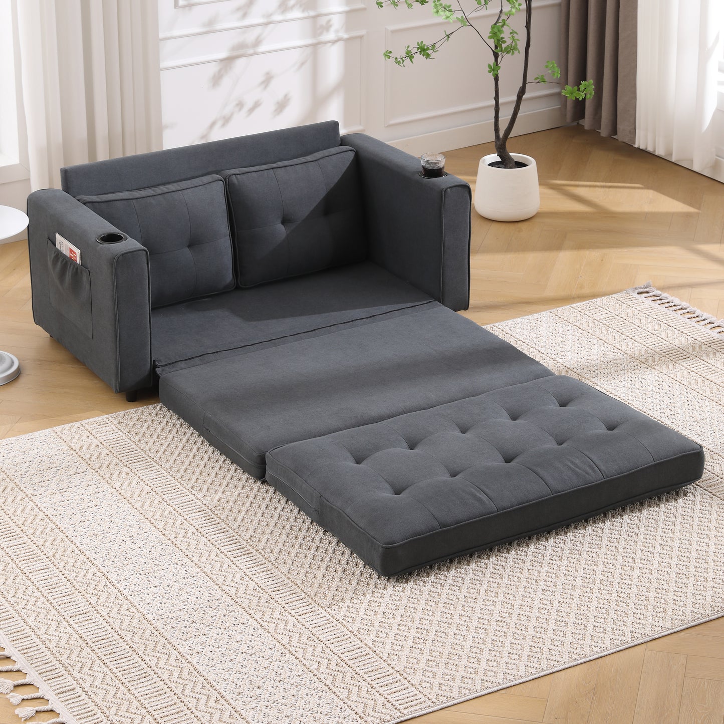 Neo Tufted Loveseat with Pull Out Sleeper - Dark Gray