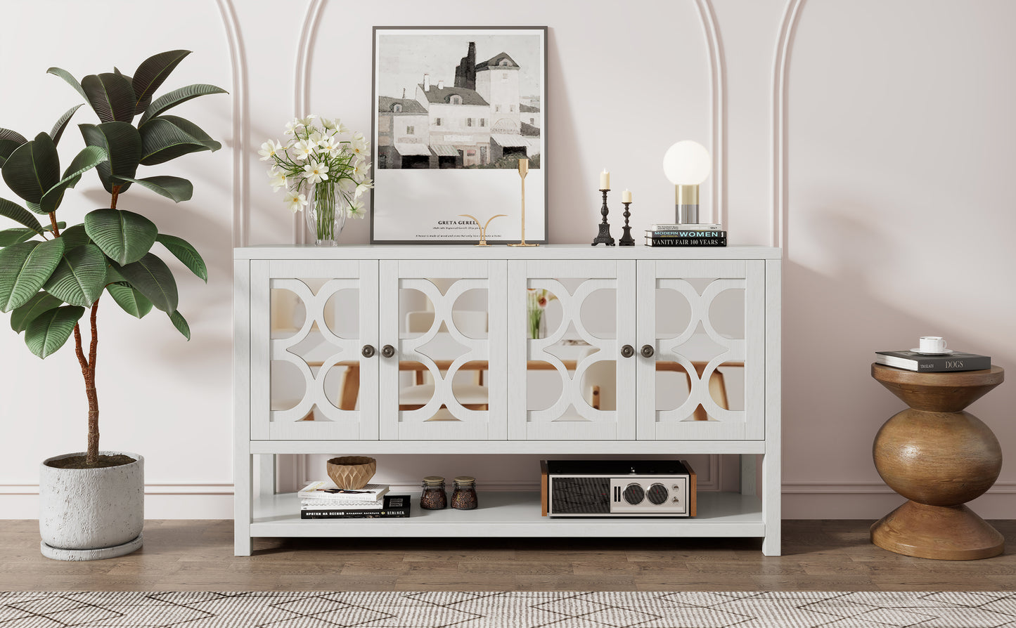 Stasia Sideboard Buffet with Mirrored Doors - Antique White