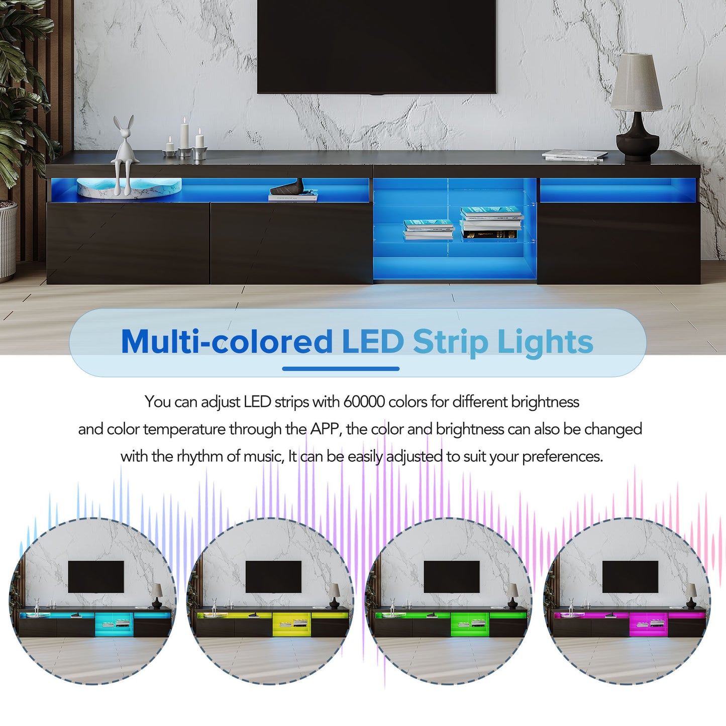 Ritz TV Stand with LED Color Changing Lights - Black