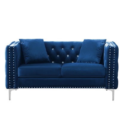 Mahoney Velvet Sofa with 2 Pillows - Blue