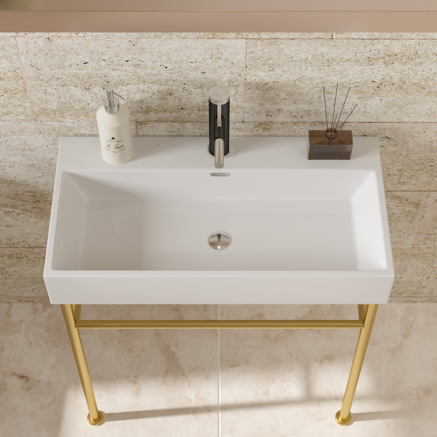 Bathroom Console Sink with White Basin Gold Legs