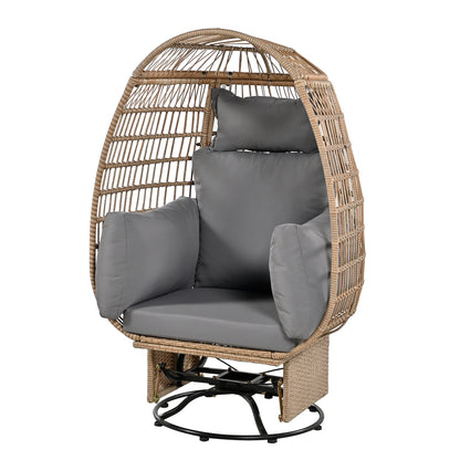 Bell Outdoor Swivel Chair with Cushion (Natural Wicker + Gray Cushion)