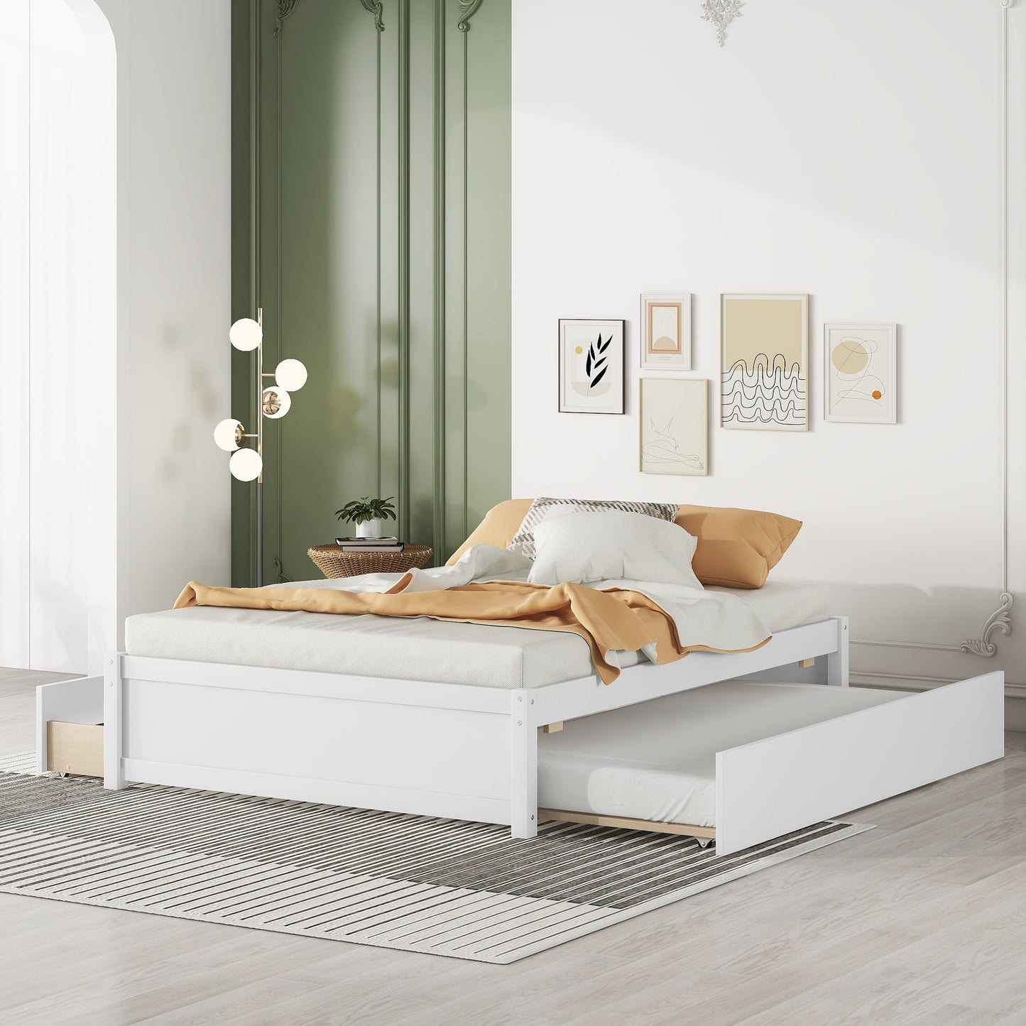 Trundle Max Twin Bed with Storage Drawers - White