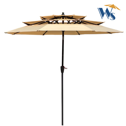 Zamora 9 ft 3-Tiers Outdoor Patio Umbrella with Crank  - Tan