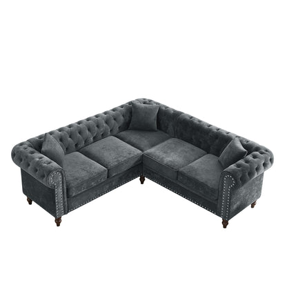 Nest Velvet Button Tufted L-shaped Sofa - Gray