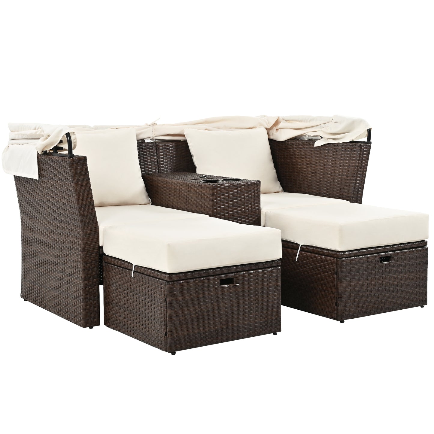 Ginson 2-Seater Outdoor Patio Daybed - Beige