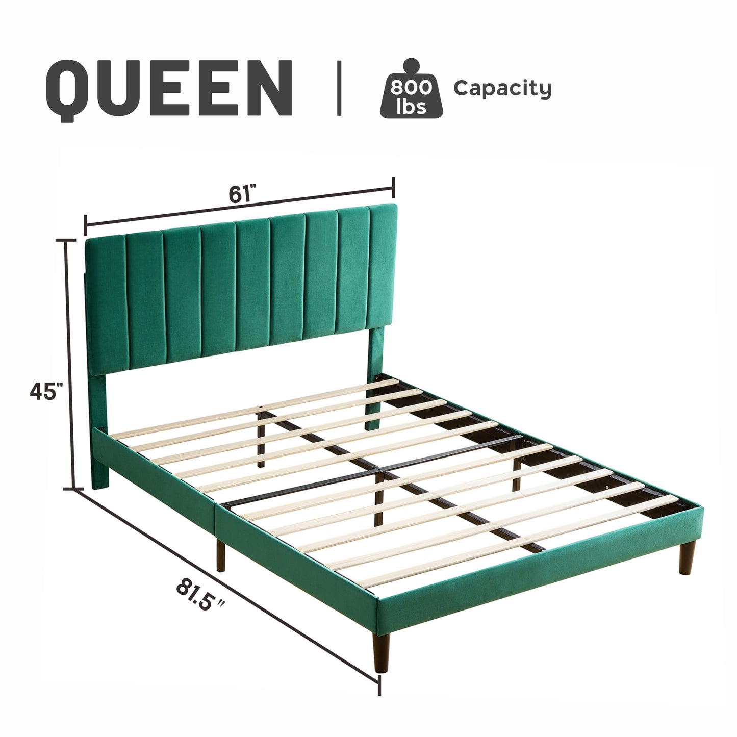 Jay Queen Size Platform Bed Frame - Green