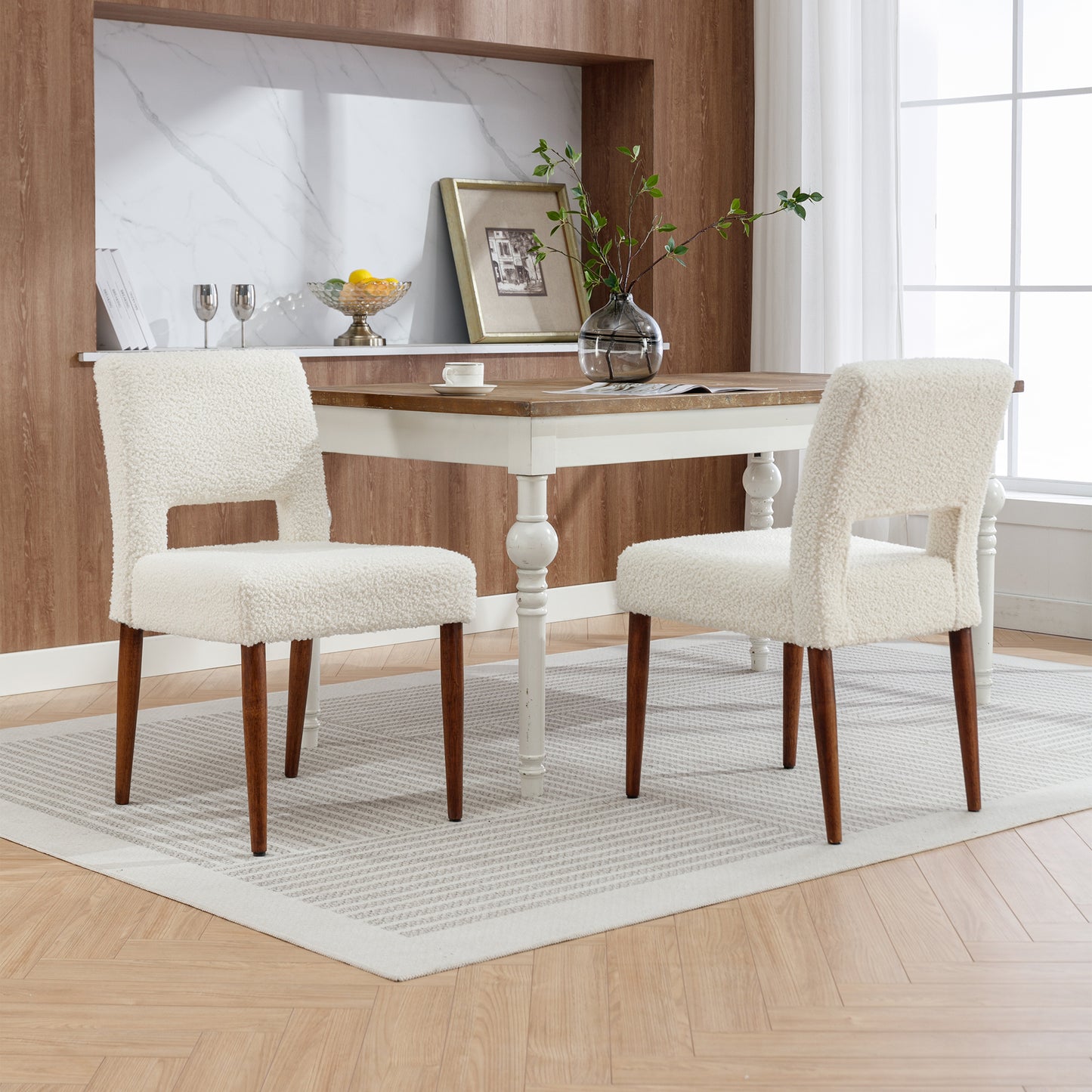 Giordano Dining Chairs with Solid Wood (Set of 2) - Cream