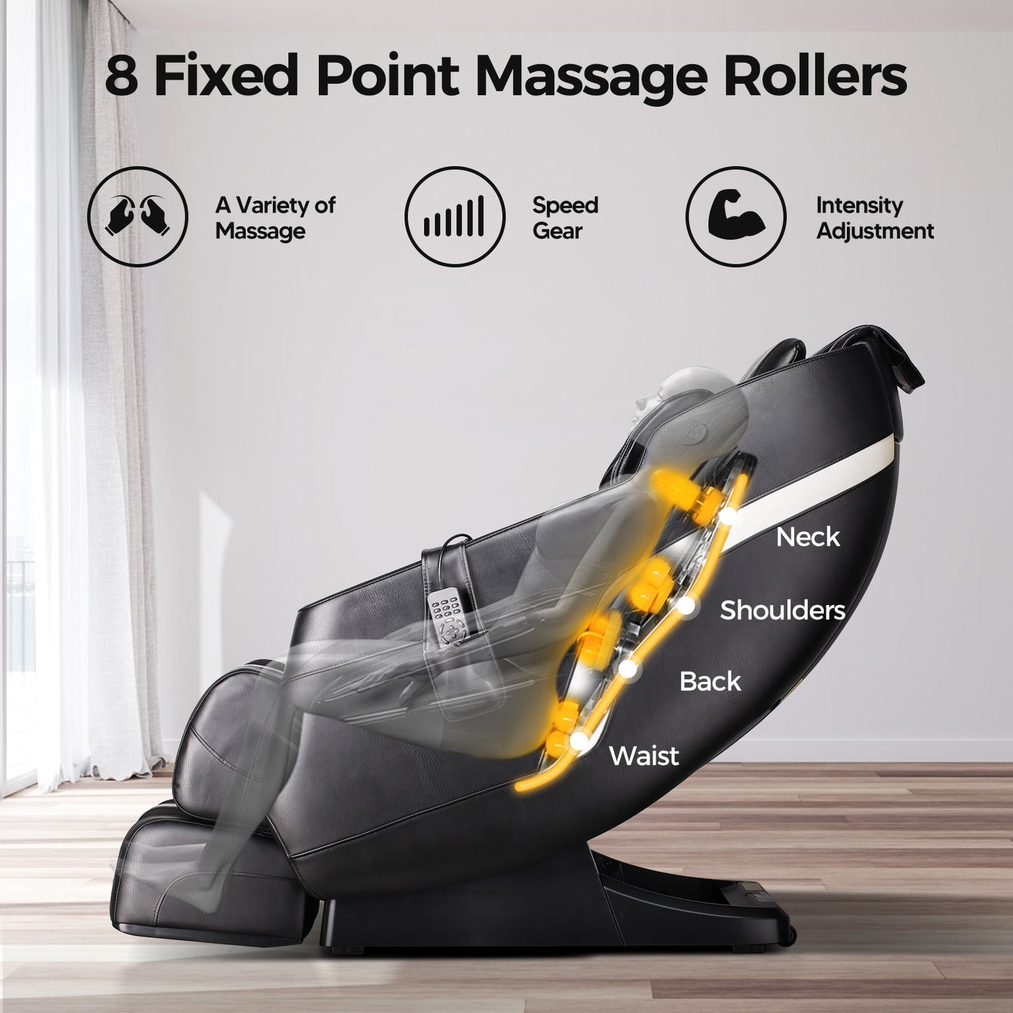 Meo Full Body Massage Recliner with Foot Roller - Black