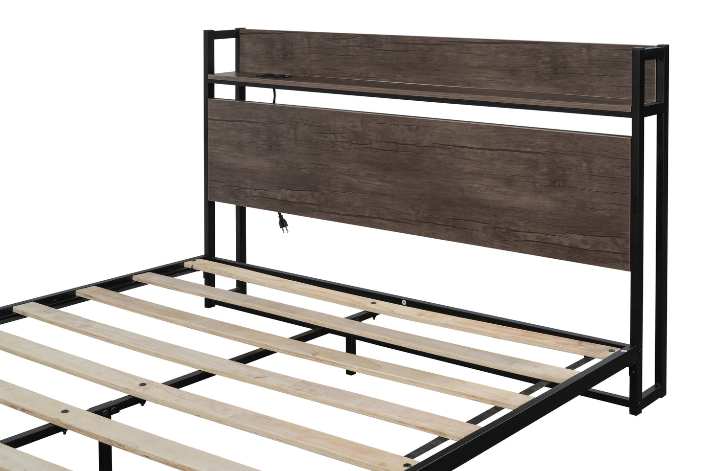 Bova Queen Size Platform Bed Frame with Socket - Black