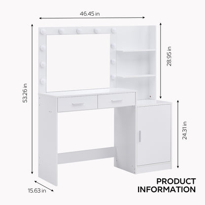 Melanie Vanity Desk with Mirror and Lights - White