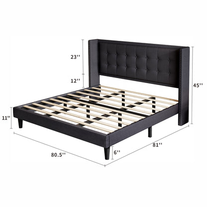 Renzo King Size Platform Bed Frame - Dark Gray