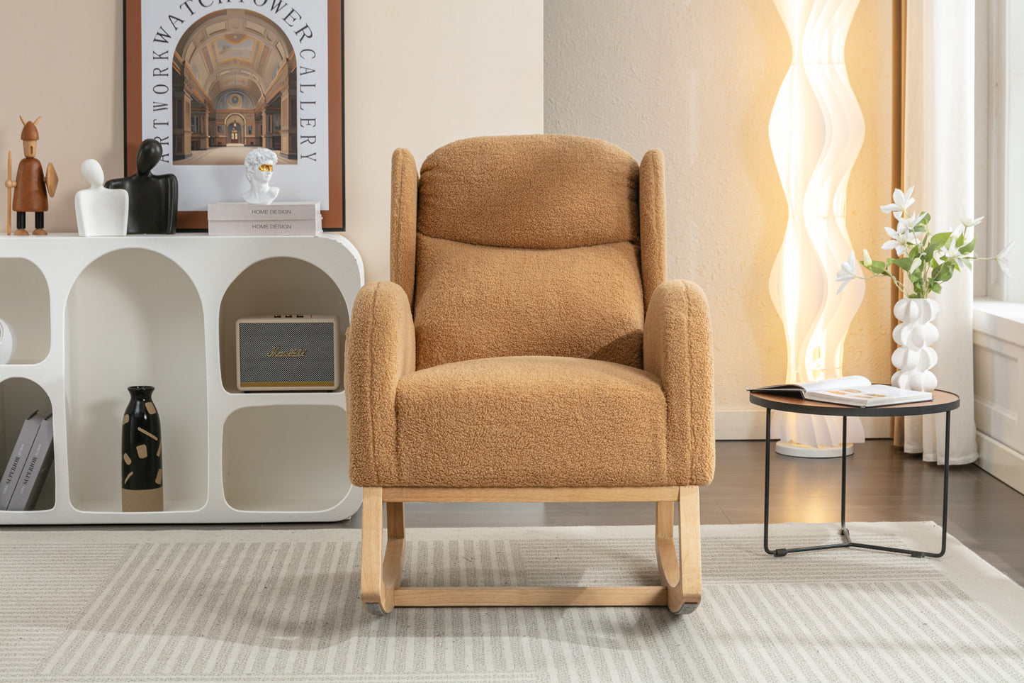 Nadia Teddy Fabric Rocking Chair - khaki