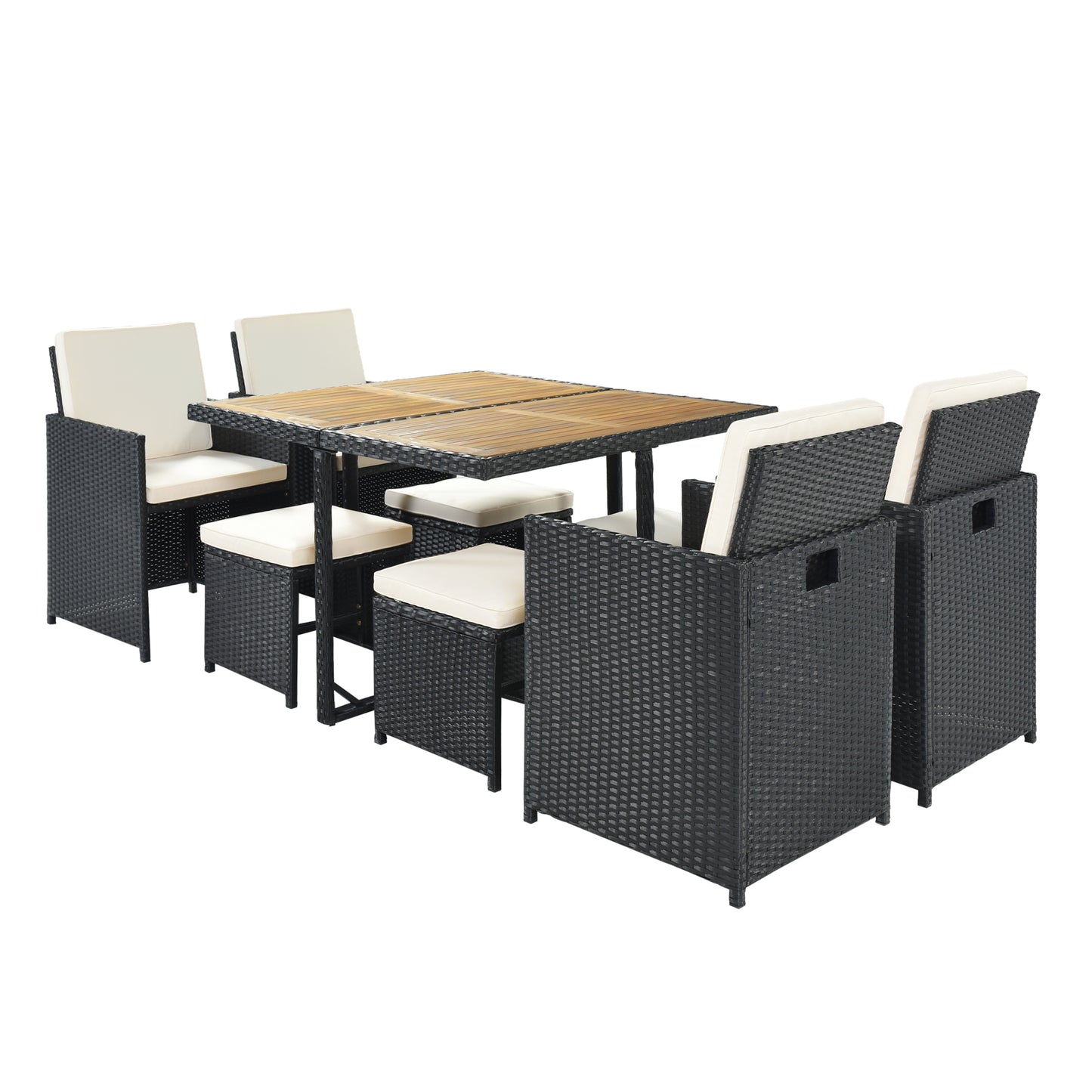 Larita 9 Pc  All-Weather PE Wicker Dining Table Set - Black