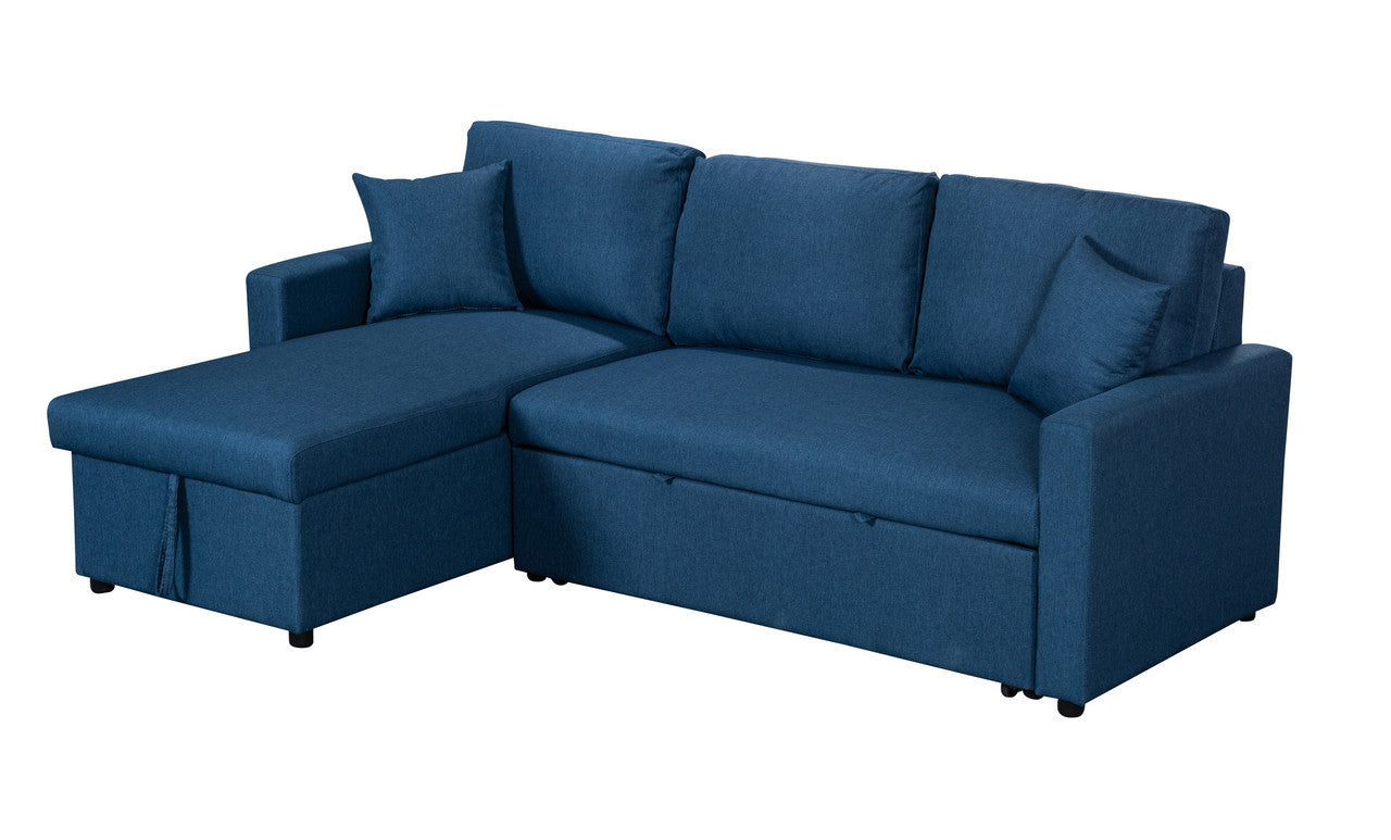 Paisley Linen Fabric Reversible Sleeper Sectional Sofa with Storage -  Blue