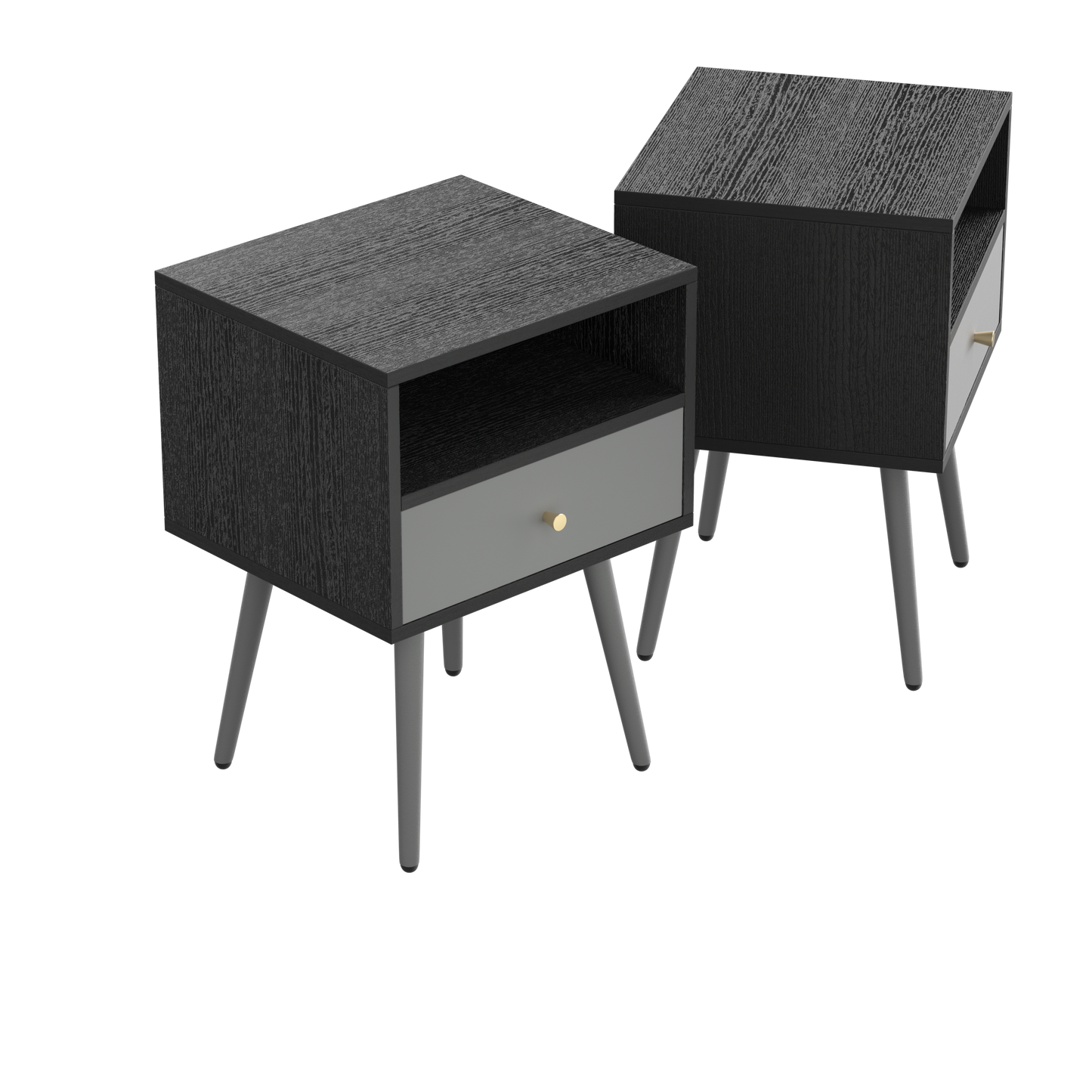 Chic Modern Nightstand with 1 Storage Drawer -  (Set of 2) - Dark Gray