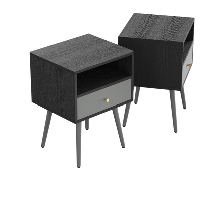 Chic Modern Nightstand with 1 Storage Drawer -  (Set of 2) - Dark Gray