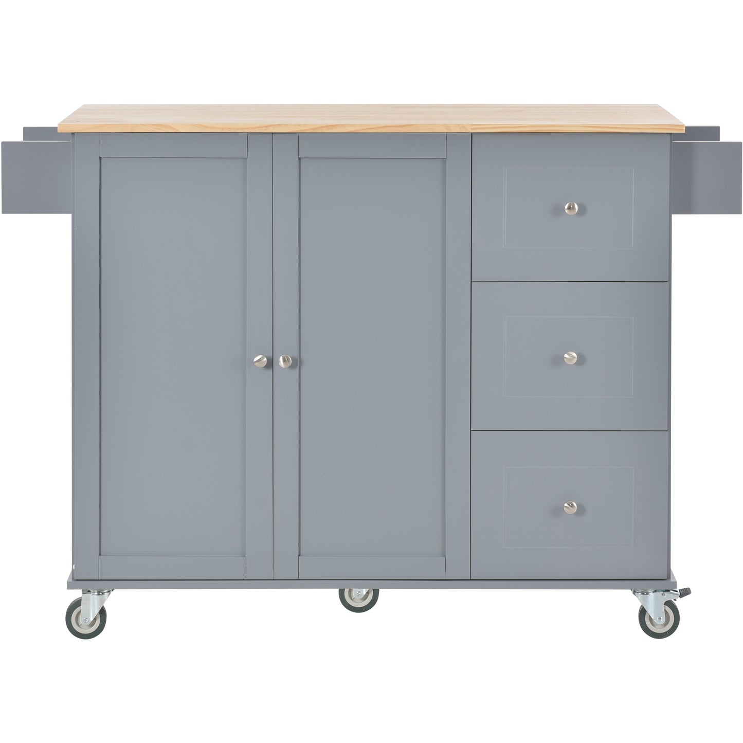 Oasis Kitchen Island with Solid Wood Top and Locking Wheels - Grey Blue