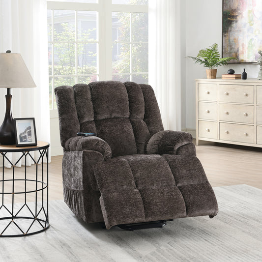 Pacay Velvet Power Recliner w/Lift, Heating & Massage - Brown