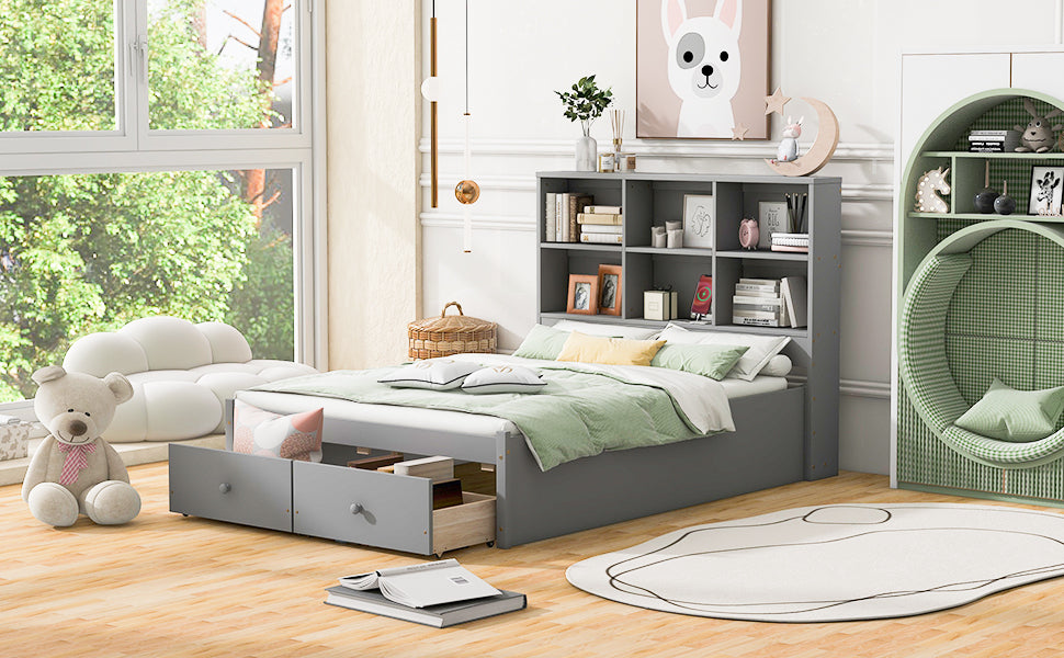 Jazz Full Size Platform Bed w 2 Drawers - Gray