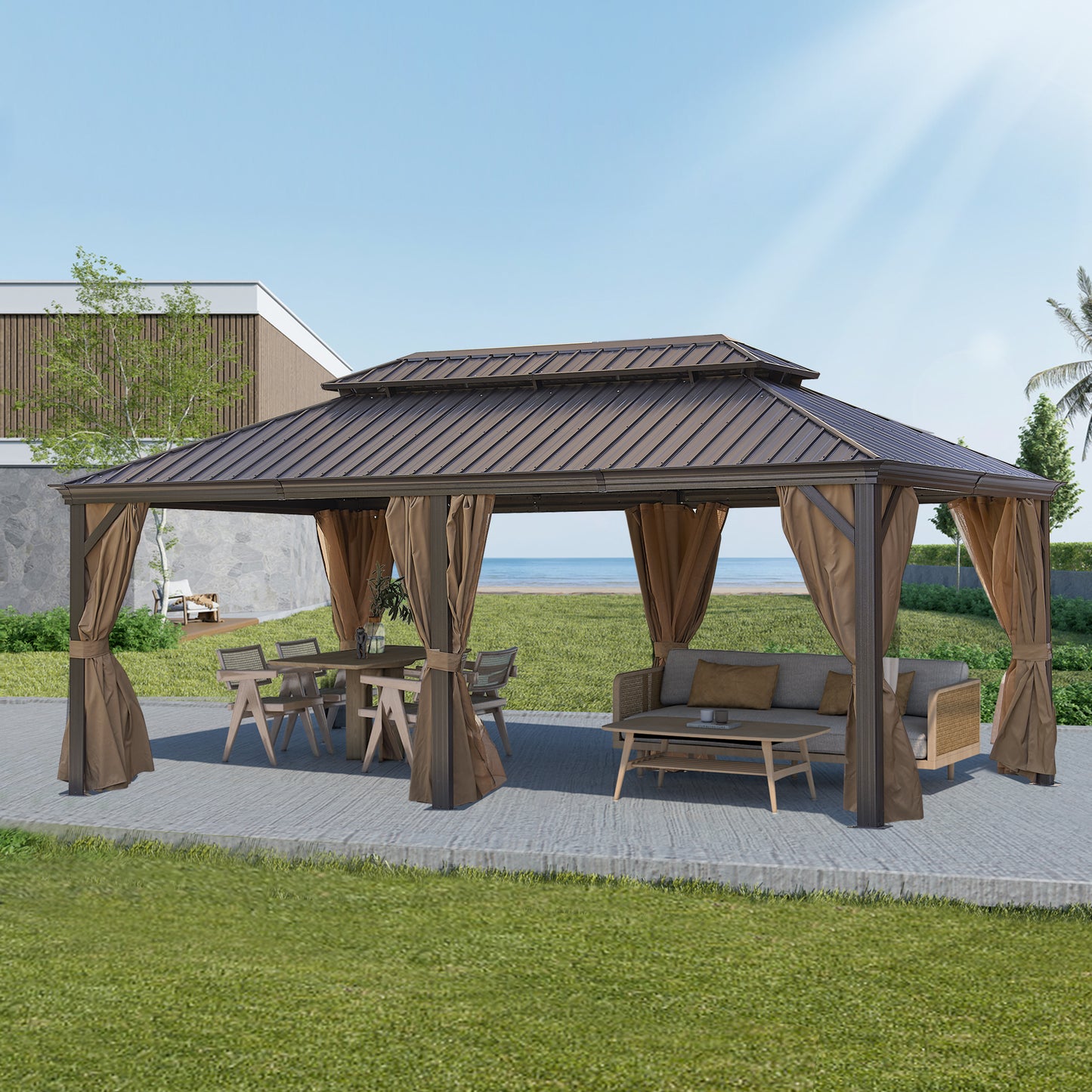 Afix 12 X 20 ft  Permanent Hardtop Gazebo Canopy - Bronze