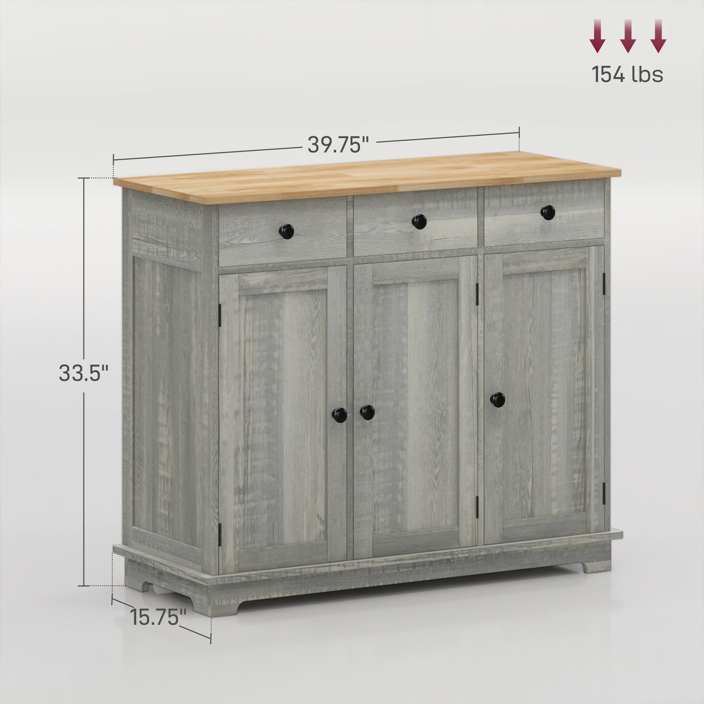 Taj Sideboard with Solid Wood Countertop - Light Gray