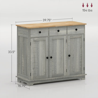 Taj Sideboard with Solid Wood Countertop - Light Gray