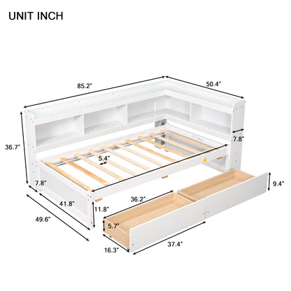 Parker Twin Size Daybed with Bookcases -Drawers - White