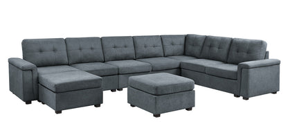 Isla Woven Fabric 9-Seater Sectional Sofa with Ottomans - Gray