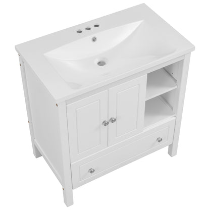 Wooden Bathroom Vanity with Ceramic Sink - White