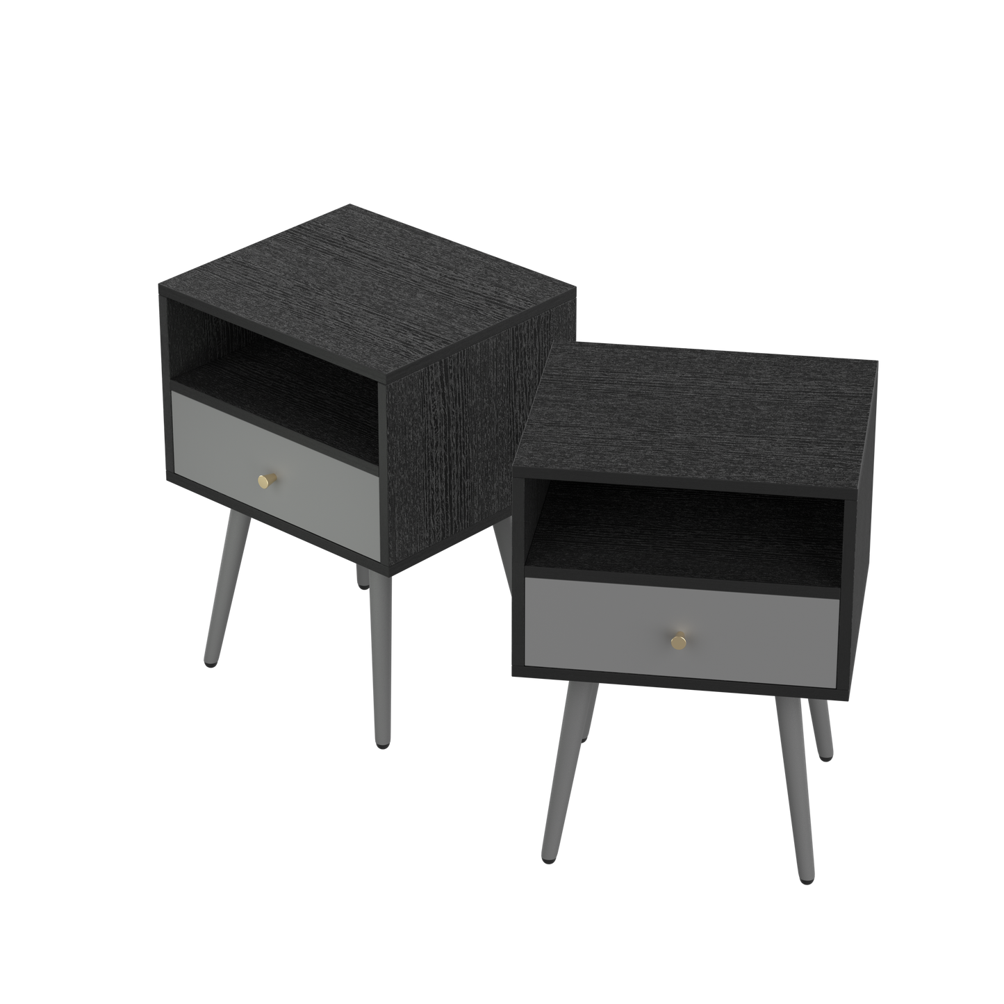 Chic Modern Nightstand with 1 Storage Drawer -  (Set of 2) - Dark Gray