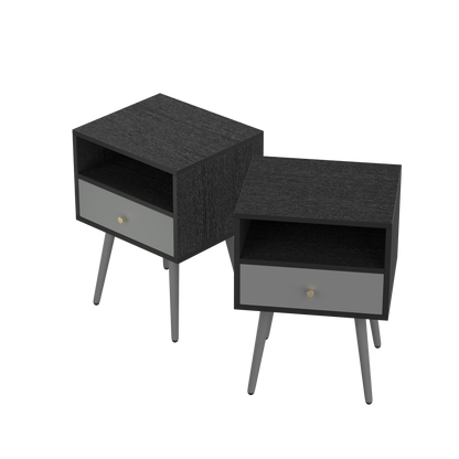 Chic Modern Nightstand with 1 Storage Drawer -  (Set of 2) - Dark Gray