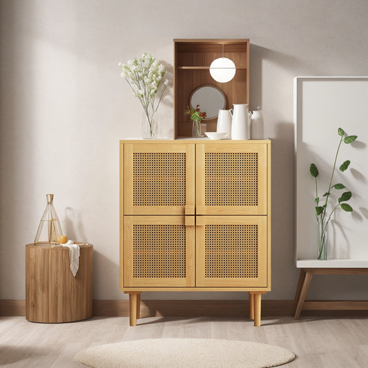 Zook 4-Doors Rattan Mesh Storage Cabinet - Natural