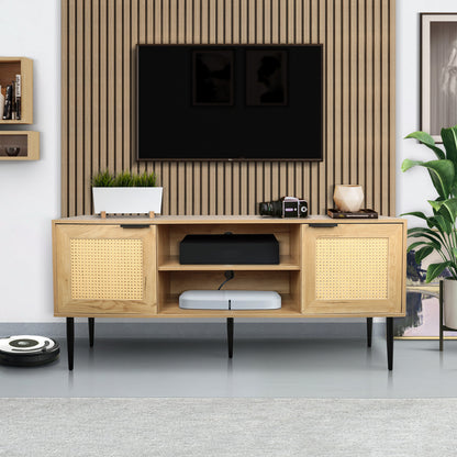 Tula Wooden TV Stand with Rattan Decorated Doors - Natural