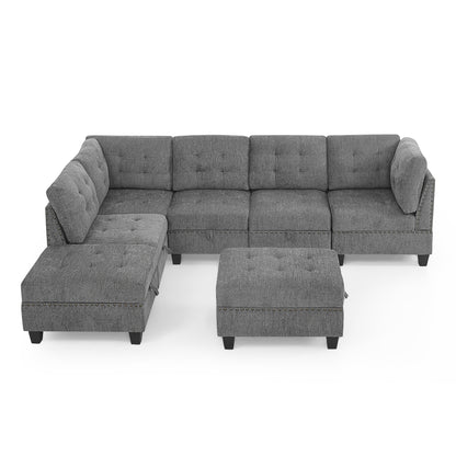 Molly Modular Sectional Sofa Three Single Chair ,Two Corner and Two Ottoman - Grey