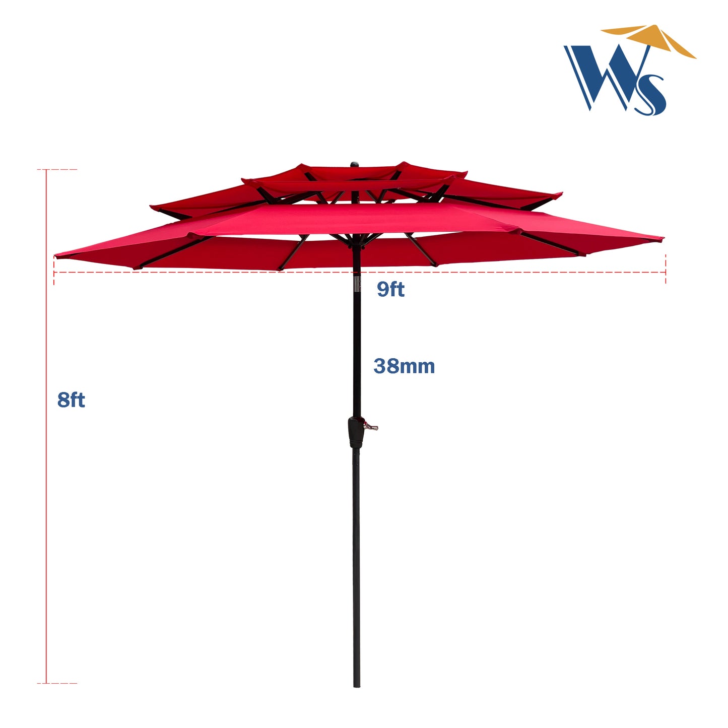 Zamora 9 ft 3-Tiers Outdoor Patio Umbrella with Crank  - Red