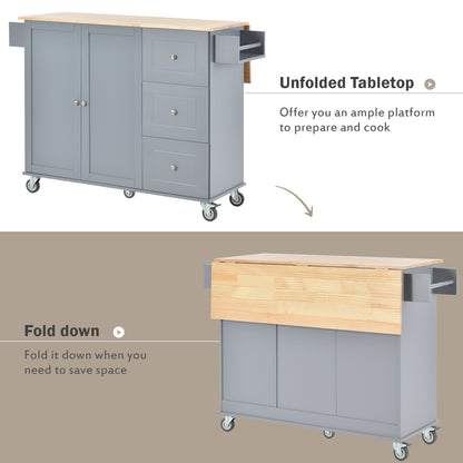 Oasis Kitchen Island with Solid Wood Top and Locking Wheels - Grey Blue