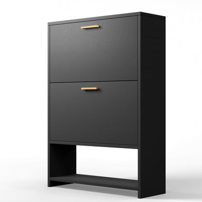 2 Drawer All Steel Large Shoe Cabinet - Black