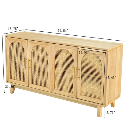 Xenia 4-Door Cabinet with Rattan - Natural