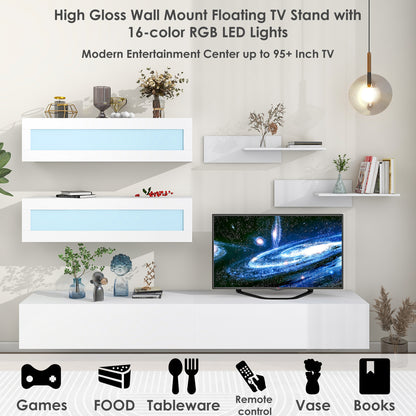 Sega Wall Mount Floating TV Stand with Four Media Storage - White