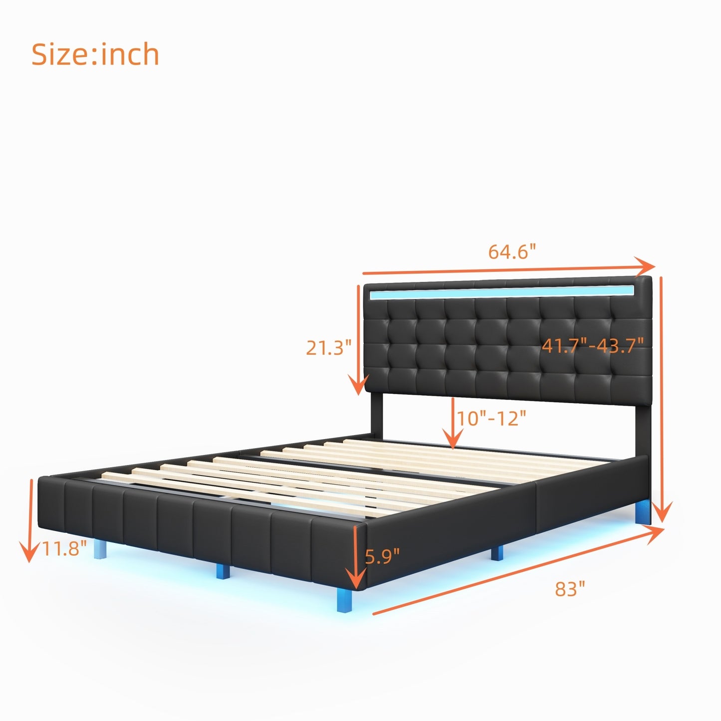 Marc Queen Size Floating Bed Frame with LED - Black