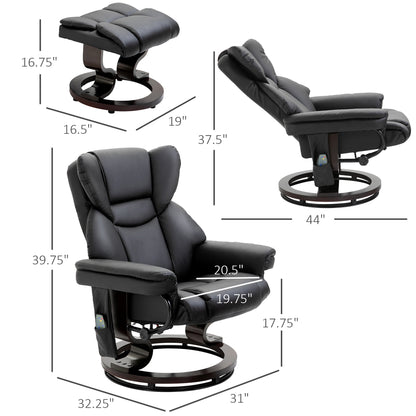 Valentina Massage Recliner Chair with Ottoman Footrest - Black