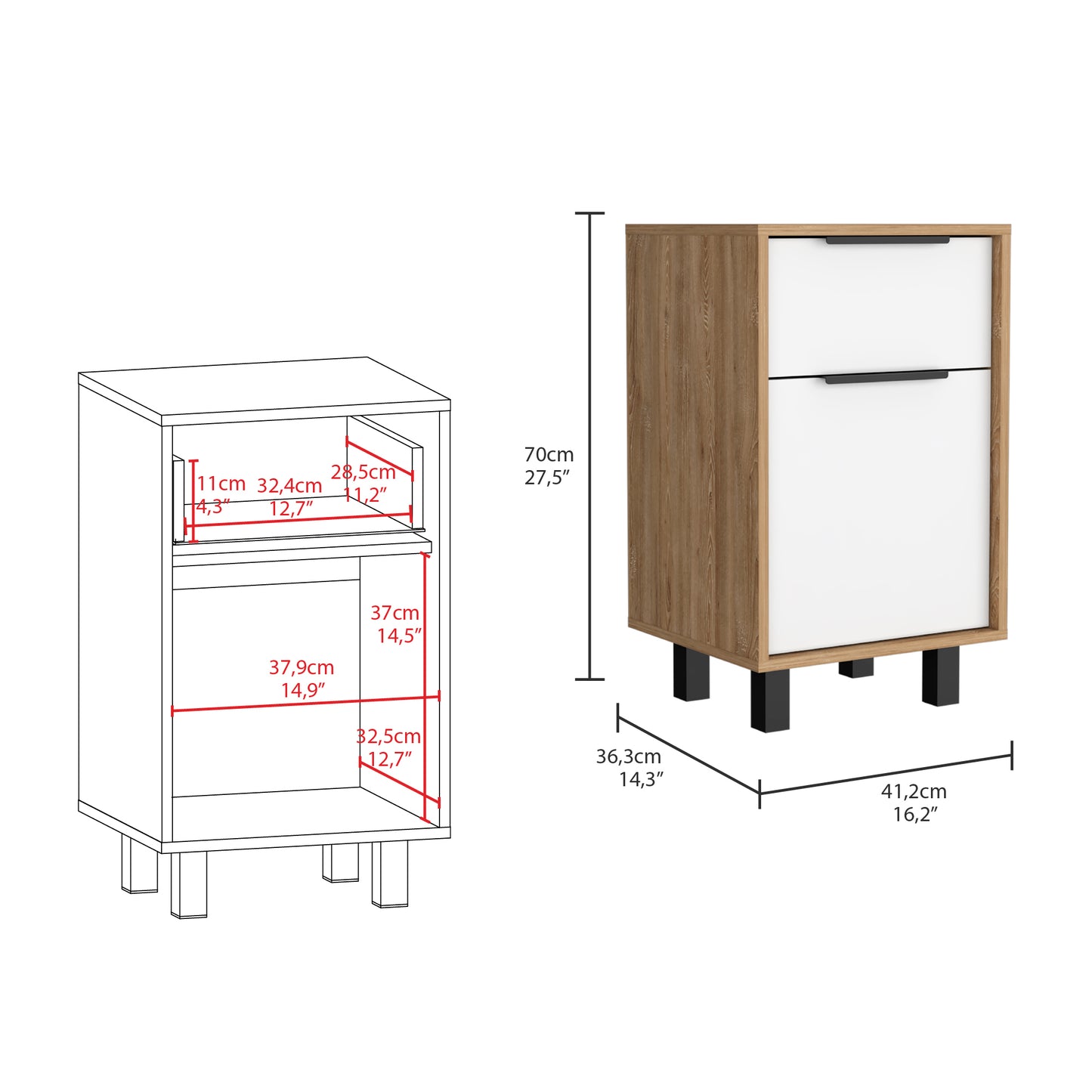 Kaia Z Nightstand One Drawe  One Cabinet - Pine/White