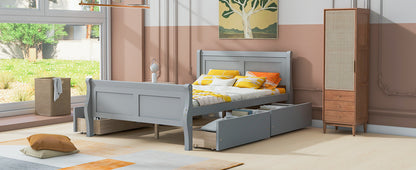 Meg Full Size Wood Platform Bed with 4 Drawers - Gray